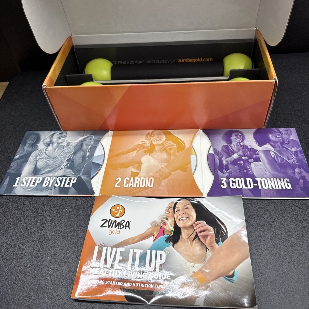 Zumba Gold Live It Up 3-DVD Set with Fitness Cardio Toning Sticks - Pre-Owned